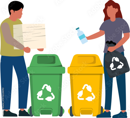 People Recycling Together Illustration