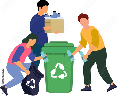 People Recycling Together Illustration