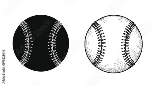 Two baseballs one dark and one light in a striking silhouette