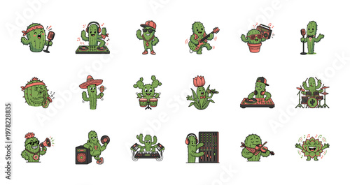 Musical Cactus Mascot and DJ Succulent Set