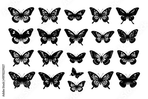 Collection of black silhouette butterflies in various wing patterns.