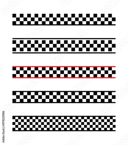 Racing checkered border collection with horizontal flag stripe variations for motorsport banner layout and speed themed design set