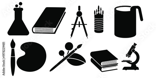 Education career icon set science arts and learning tools for academic success