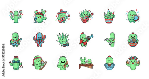 Cactus Mariachi Musical Character Set