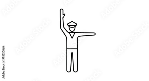 Line drawing of a police officer directing traffic with arm raised