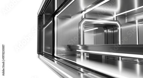 Modern industrial design with metallic elements and clean lines.