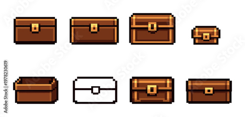 Pixel treasure chest icons in various sizes on neutral background