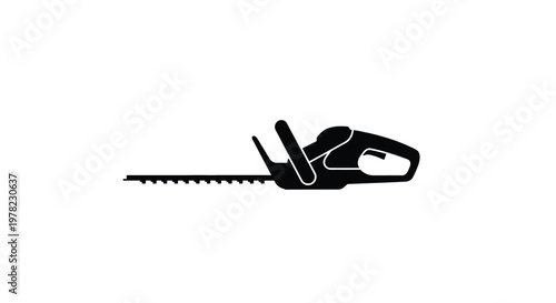 Black silhouette of an electric hedge trimmer on a white background