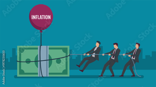 Businessmen attempting to control inflation, conceptual economic struggle
