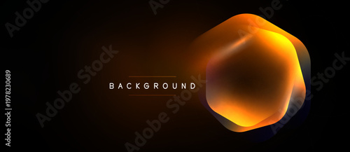 Abstract hexagon shape glows warmly against dark background. Minimalist design features text label below central element. Modern aesthetic.