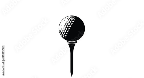 A black and white illustration of a golf ball on a tee