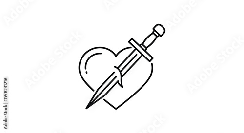 A broken heart illustration with a dagger piercing through it