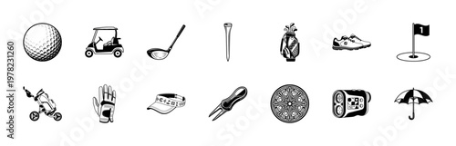 Golf Sports Equipment Vector Asset Grid