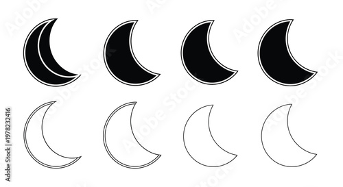 Black and white illustration depicting the various phases of the moon