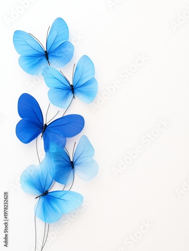 Elegant Blue Butterflies Display on White Background for Artistry