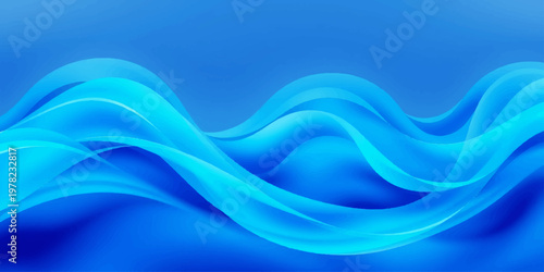 Abstract blue waves flow in a dynamic motion pattern with light curves and a silk texture to create a modern vector illustration backdrop for art and design