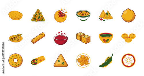 Indian Street Food Snack Vector Grid