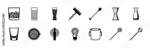 Minimalist Barware and Glassware Symbol Set