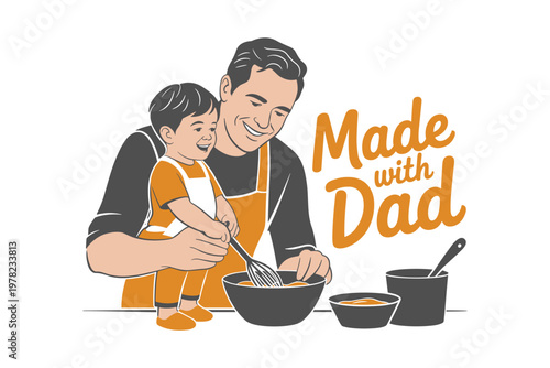 Heartwarming fathers day illustration dad and son baking together a loving bond