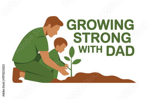 Touching fathers day illustration dad and son planting a tree together