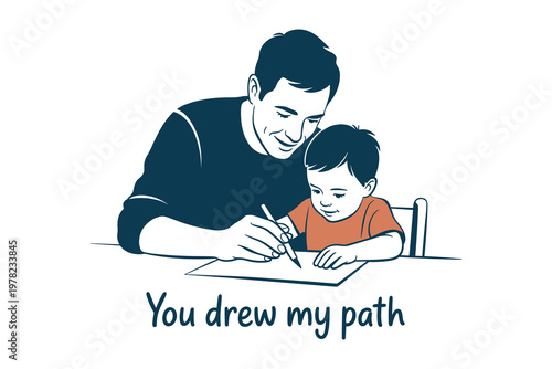 Heartwarming fathers day illustration dad and son drawing together