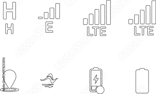 Black and white line of communication and power symbols