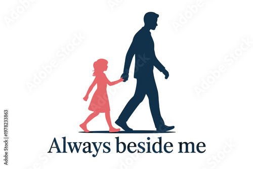 Touching fathers day illustration father and daughter walking together showing love