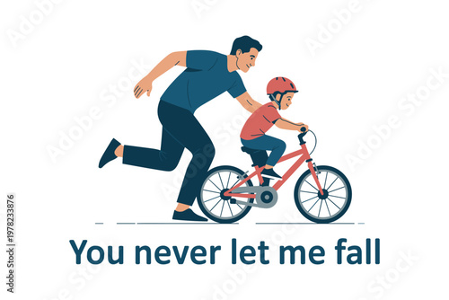 Touching fathers day illustration dad teaching son to ride a bike