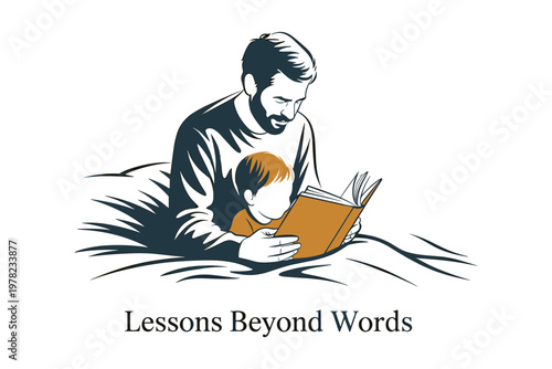 Heartwarming fathers day illustration dad reading to child a loving bond