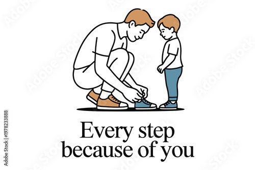 Touching fathers day illustration dad tying son's shoelaces a heartwarming moment