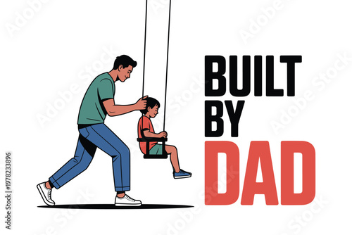 Heartwarming fathers day illustration dad pushing child on swing built by dad