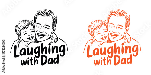 Heartwarming fathers day illustration laughing with dad family love joy