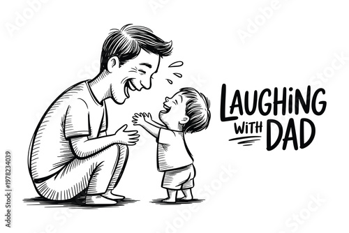 Heartwarming fathers day illustration dad and baby laughing together