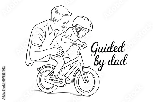 Heartwarming fathers day illustration dad teaching son to ride a bicycle