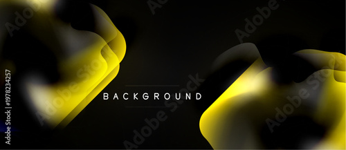 Abstract yellow shapes over black background. Modern design, smooth curves, dynamic composition. Text reads BACKGROUND. Minimalist aesthetic.