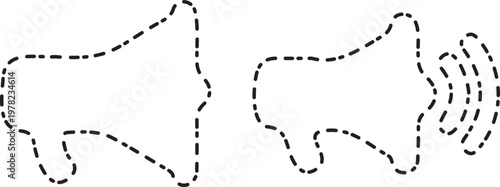 Black dashed outline of megaphone and sound waves