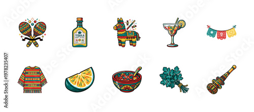 Mexican Fiesta Holiday Vector Graphic Set