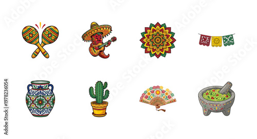 Mexican Fiesta Celebration Folk Art Elements
