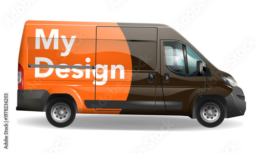 Mockup Vector Photorealistic Delivery Van with Editable Design and Customizable Colors - Side View