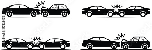 Illustrations of rear-end car collisions from different angles