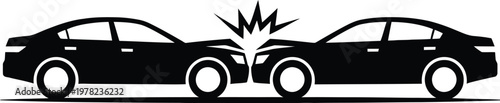 Two cars colliding head-on in a dramatic accident illustration