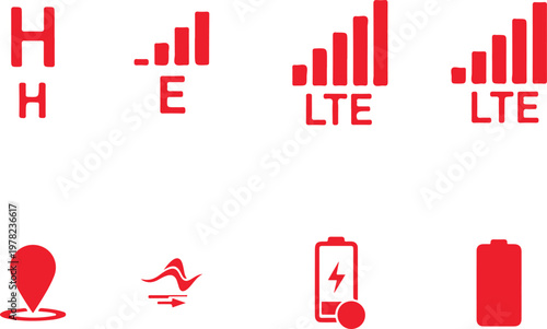 Red set featuring connectivity and battery symbols