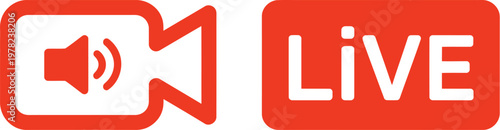 Live streaming camera icon, simple black and white vector showing camera with live broadcast indicators for digital media, streaming platforms, and content creation projects.