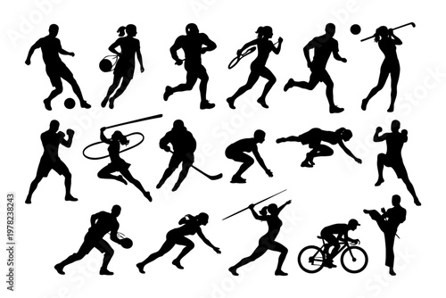 Silhouette collection of diverse athletes in action.