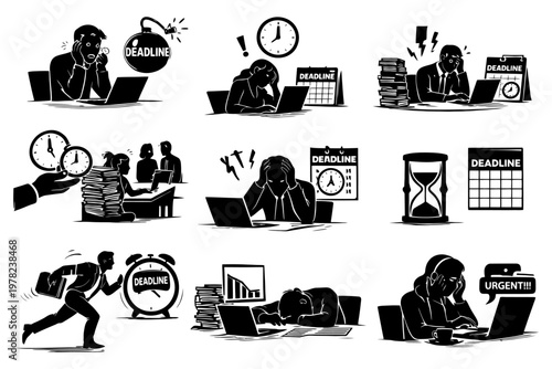 Stress and pressure: office workers facing tight deadlines and heavy workloads.