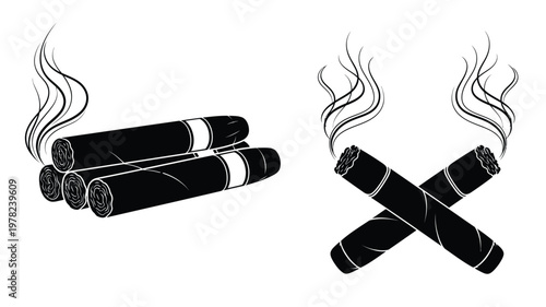 Two arrangements of cigars depicted in a striking black silhouette