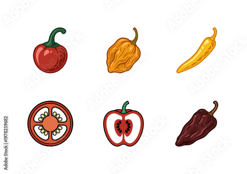 Spicy Chili Pepper Graphic Asset Grid