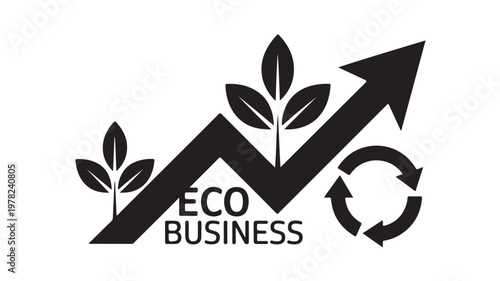 Eco Business Logo With Growing Plants And Recycling Arrow For Sustainable Concepts