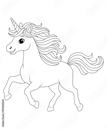 Beautiful prancing unicorn coloring page