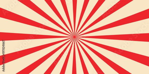 Circus background and spiral retro rays vector pattern. Vintage poster of red white sun or star burst radial lines with grunge texture, circus, carnival, summer fair or chapiteau backdrop,eps.10